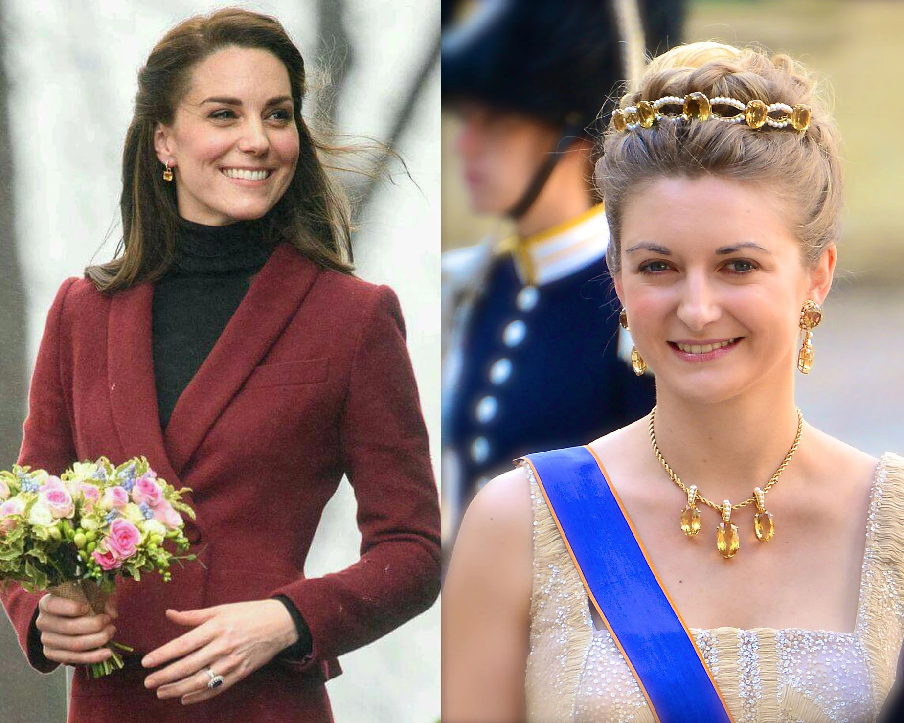 <p>На фото: принцесса Уэльская Кейт Миддлтон и принцесса Люксембурга Стефания в украшениях с цитринами</p>
