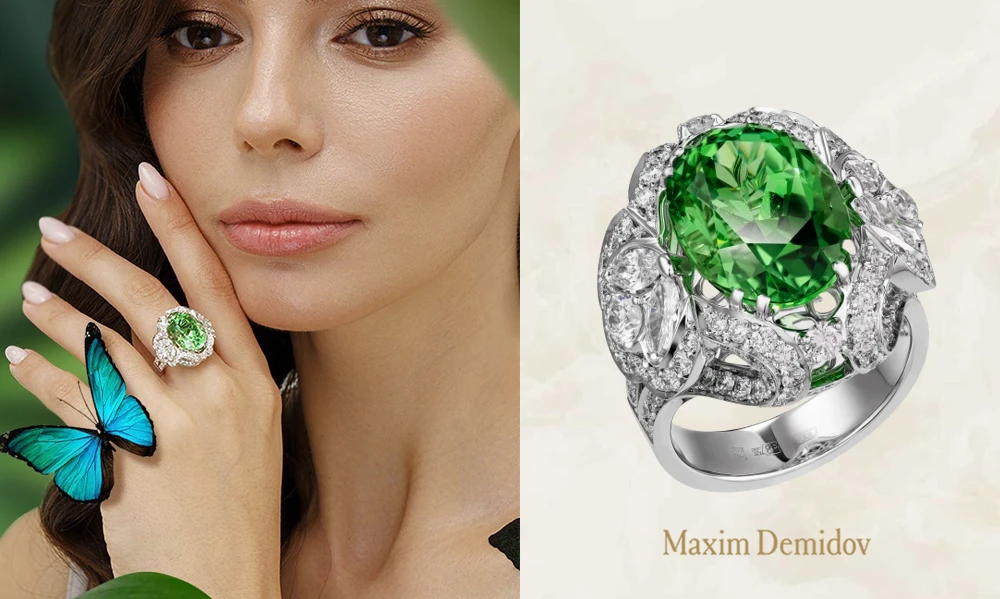 <p><em>На фото: Кольцо с тсаворитом <a href="https://maxim-demidov.ru/vip/kolco-korolevstvo-leta" target="_blank">«Королевство лета»</a> от Ювелирного дома Maxim Demidov</em></p>